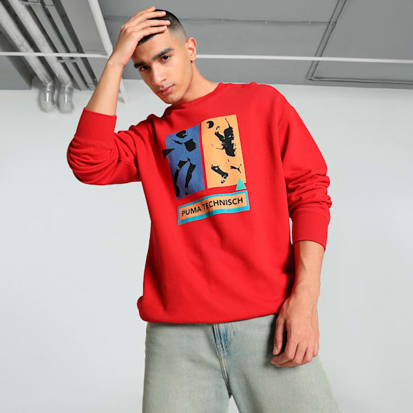 GRAPHICS "Technisch" Men's Relaxed Fit Crew-Neck Sweatshirt, For All Time Red, extralarge-IND